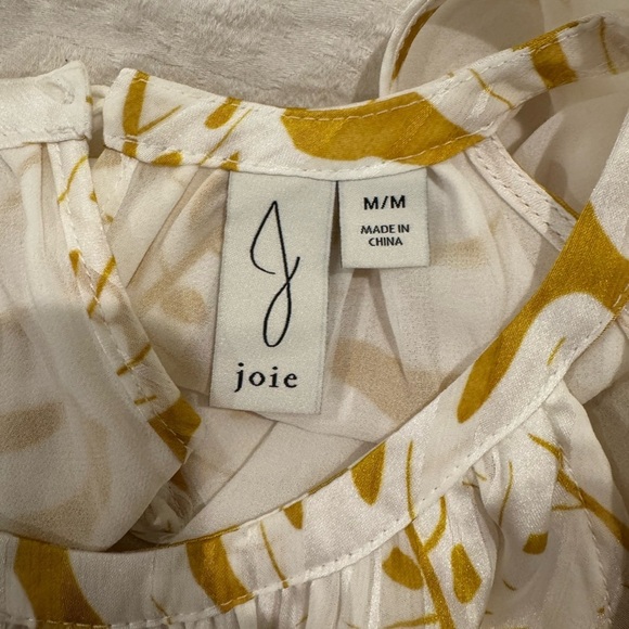 Joie Women Tropical Leaf Print Blouse Yellow White Sheer Smocked Halter blouson - Picture 5 of 9